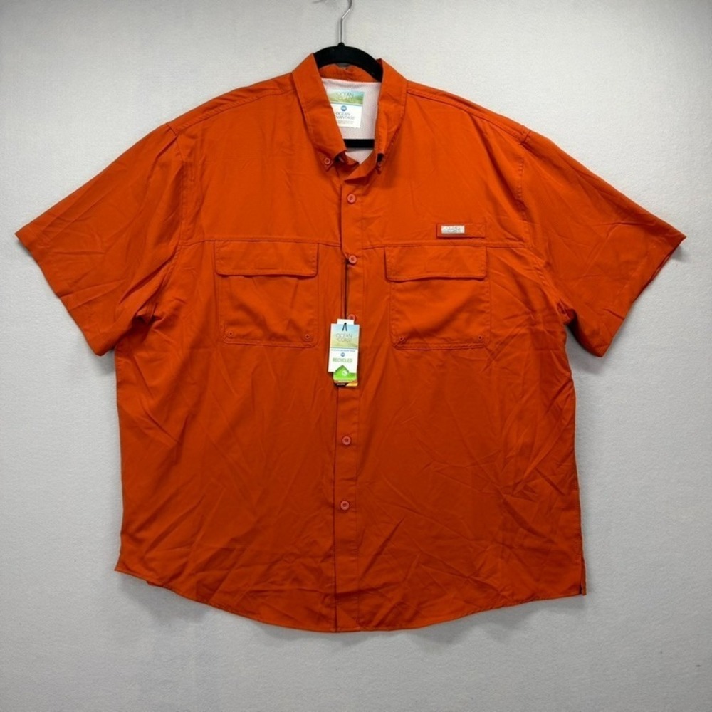 Ocean & Coast Ocean Advantage Shirt Mens 2XL Orange Fishing Wicking Button‎ NEW